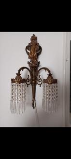 Bronzen Wandlamp met Kristal en Vrouwenbeeld, Antiek en Kunst, Ophalen of Verzenden