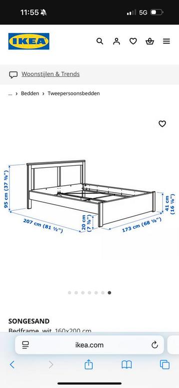 Ikea songesand bedframe 160x200cm - afbeelding 2