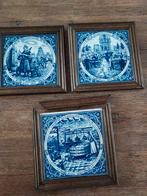 Delfts Blauwe Tegels in Houten Lijst (3 stuks), Antiek en Kunst, Antiek | Wandborden en Tegels, Ophalen of Verzenden