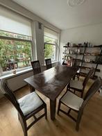 Vintage houten eettafel met 6 stoelen, Huis en Inrichting, Tafels | Eettafels, Ophalen, Gebruikt, 50 tot 100 cm, Vijf personen of meer