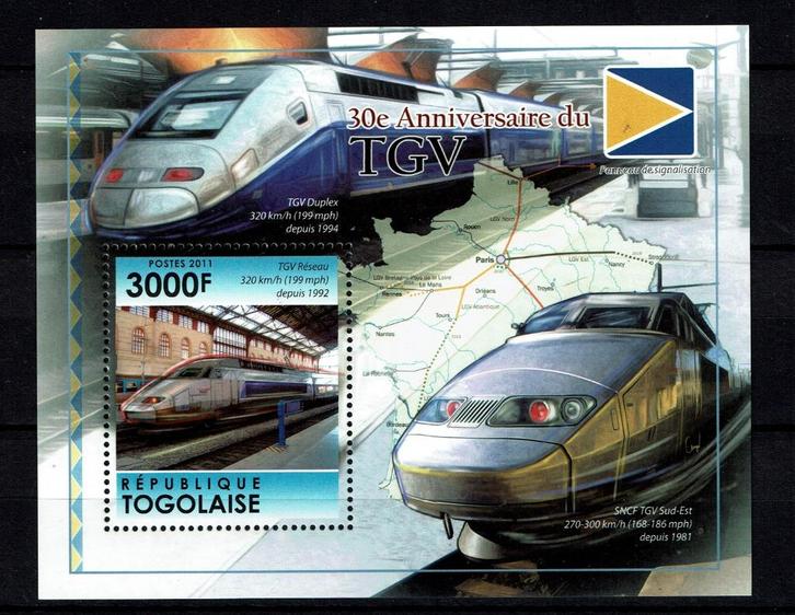 togo 2011 pf blok treinen spoorwegen trains railroad, Postzegels en Munten, Postzegels | Thematische zegels, Postfris, Treinen