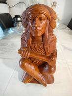 Mooi houten beeld van een Indiaans stamhoofd, Antiek en Kunst, Kunst | Beelden en Houtsnijwerken, Ophalen of Verzenden