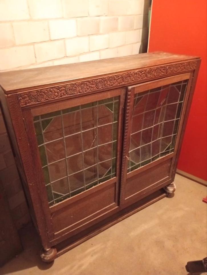 Prachtige antieke eiken vitrinekast (begin 20e eeuw), Antiek en Kunst, Antiek | Meubels | Kasten, Ophalen