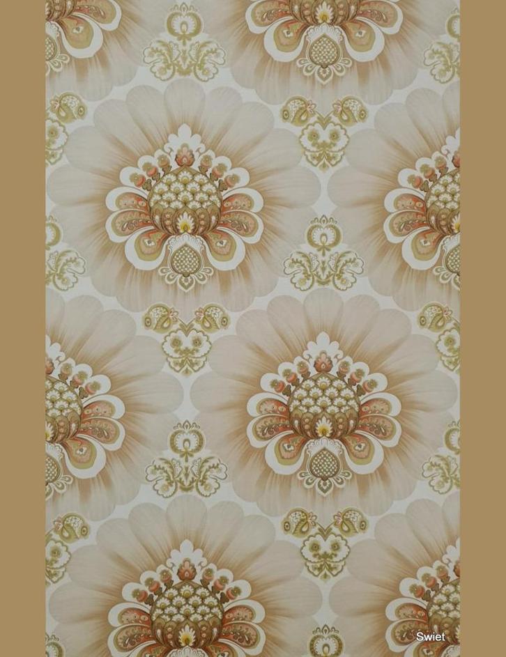 13988 behang grote bloem barokstijl seventies vibe 70s swiet, Huis en Inrichting, Stoffering | Behang, Bruin, minder dan 10 m²
