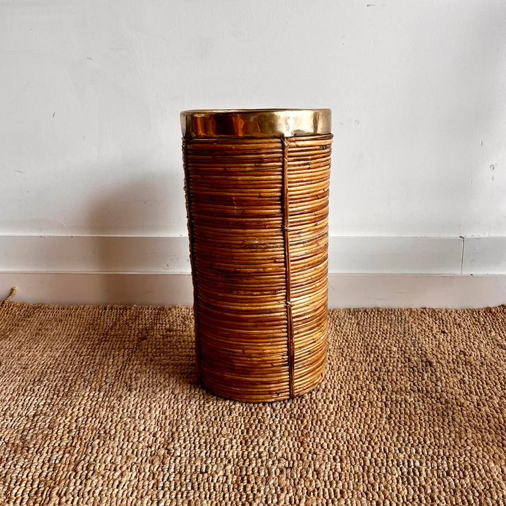 Rotan messing mand paraplubak prullenmand Crespi Vintage, Huis en Inrichting, Woonaccessoires | Paraplubakken, Zo goed als nieuw