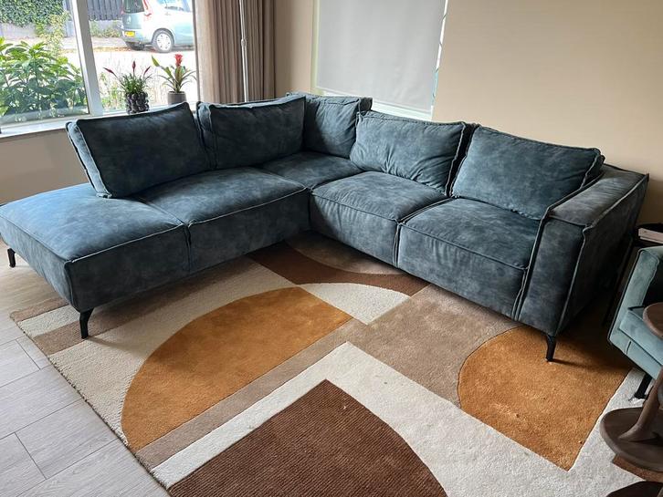 Hoekbank Velvet/Velours Blauw 270x243cm, Huis en Inrichting, Banken | Complete zithoeken, Zo goed als nieuw, Stof, Ophalen