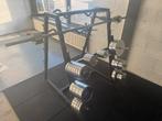 Te koop: standaardrek + gewichtschijven + barbell, Sport en Fitness, Ophalen, Gebruikt, Halterschijven
