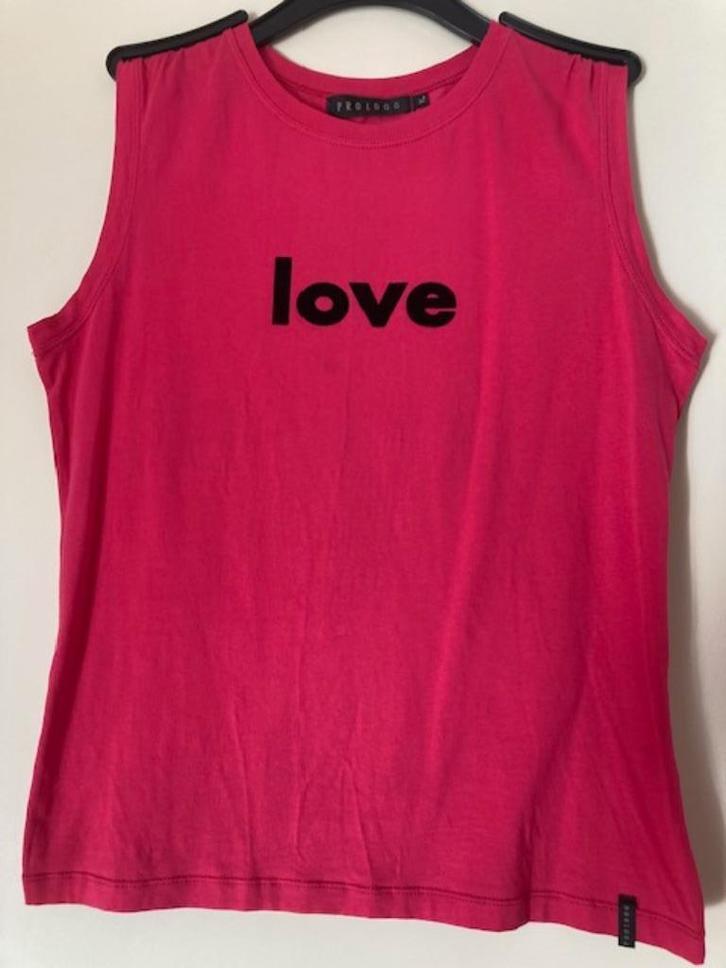 Mouwloos shirt fel roze zwarte letters Love Me Proloog XL, Kleding | Dames, T-shirts, Zo goed als nieuw, Maat 46/48 (XL) of groter