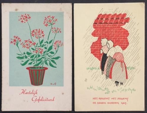 Twee kaarten illustratie kind litho Hil Van Calcar De Ploeg, Verzamelen, Ansichtkaarten | Themakaarten, Ongelopen, 1940 tot 1960