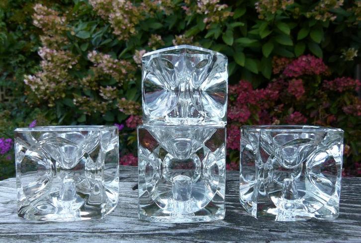 Vintage SKLO Union Kubus Kandelaars Rudolf Jurnikl Ice Cube, Antiek en Kunst, Antiek | Glas en Kristal, Ophalen of Verzenden