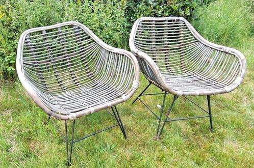 Rotan tuinstoelen 2 stuks - Rieten tuinset - Retro Botanisch, Tuin en Terras, Tuinstoelen, Gebruikt, Rotan, Ophalen