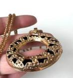 Echte vintage luipaarddessin ketting hanger in goud / zwart, Sieraden, Tassen en Uiterlijk, Kettingen, Met hanger, Verzenden, Zo goed als nieuw