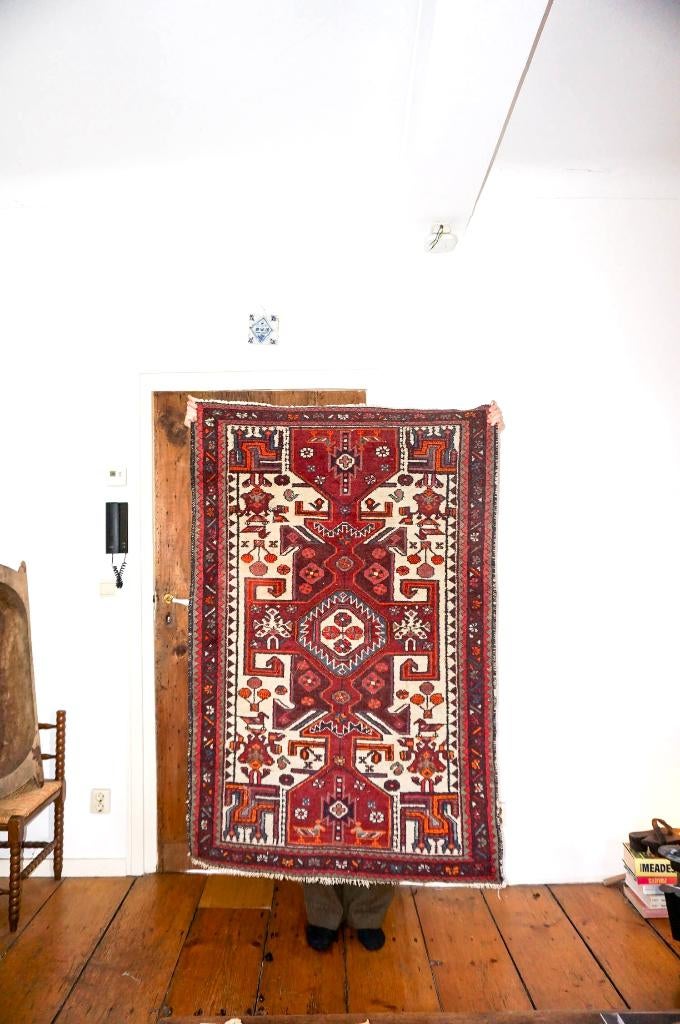 zwaar wollen tapijt * geometrisch patroon * rood tapijt, Ophalen of Verzenden