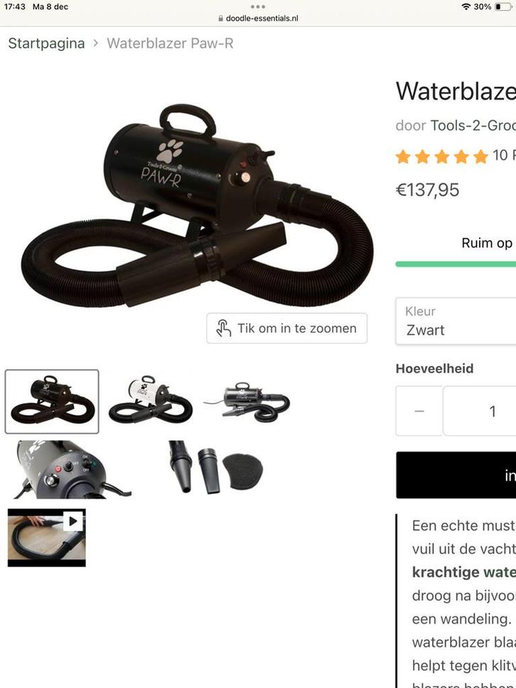 PAW-R waterblazer /fohn voor doodles in nieuwstaat, Dieren en Toebehoren, Honden-accessoires, Zo goed als nieuw, Ophalen of Verzenden