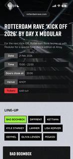 1x Rotterdam Rave kick off 2026 by day, modular presents, Eén persoon