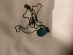 Turquoise hanger met zilveren ketting., Sieraden, Tassen en Uiterlijk, Kettingen, Blauw, Ophalen of Verzenden, Zo goed als nieuw