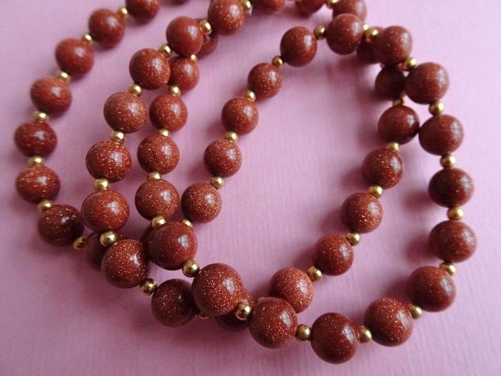 jwg Vintage 60s goudsteen stenen kralen ketting bruin goud, Sieraden, Tassen en Uiterlijk, Antieke sieraden, Ketting, Overige materialen