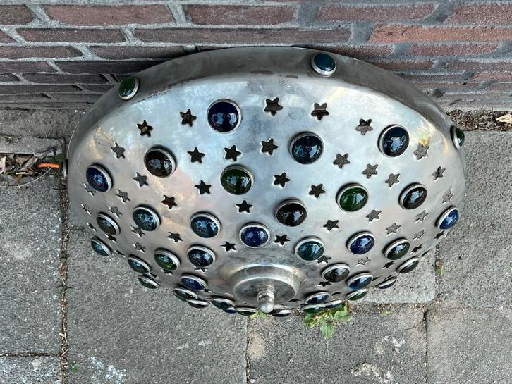 Vintage Marokkaanse plafoniere glas zilver groot, Huis en Inrichting, Lampen | Plafondlampen, Zo goed als nieuw, Metaal, Ophalen of Verzenden