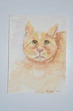 Aquarel van een rode kat / poes schilderij, Verzenden, Minder dan 50 cm, Overige typen, Minder dan 50 cm