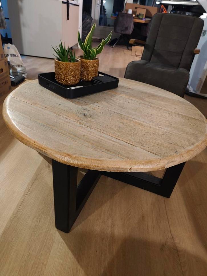 Houten Salontafel met stalen poot, Huis en Inrichting, Tafels | Salontafels, Zo goed als nieuw, Minder dan 50 cm, 50 tot 100 cm