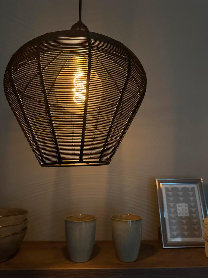 2 Sfeervolle hanglampen zwart staal, Huis en Inrichting, Lampen | Hanglampen, Zo goed als nieuw, Minder dan 50 cm, Metaal, Ophalen