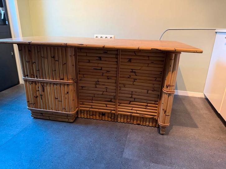 Vintage Indonesisch bamboe/rotan bureau 160x 82 cm jaren 60, Huis en Inrichting, Bureaus, Gebruikt, Ophalen