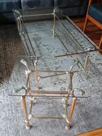 Salontafel + bijzettafel glas verguld en chroom, Ophalen, 100 tot 150 cm, 50 tot 100 cm, Zo goed als nieuw