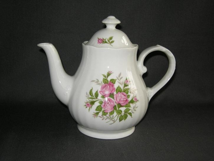Niet gemerkt, wit met rose rozen, theepot, Antiek en Kunst, Antiek | Servies los, Ophalen of Verzenden
