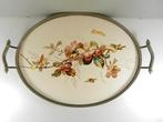 Mooi antiek tegel dienblad met bloemen, vlinder en een bij, Antiek en Kunst, Ophalen of Verzenden