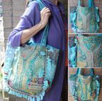Patchwork India hippy tas tote bag XL strandtas TURQUOISE, Sieraden, Tassen en Uiterlijk, Tassen | Damestassen, Ophalen of Verzenden