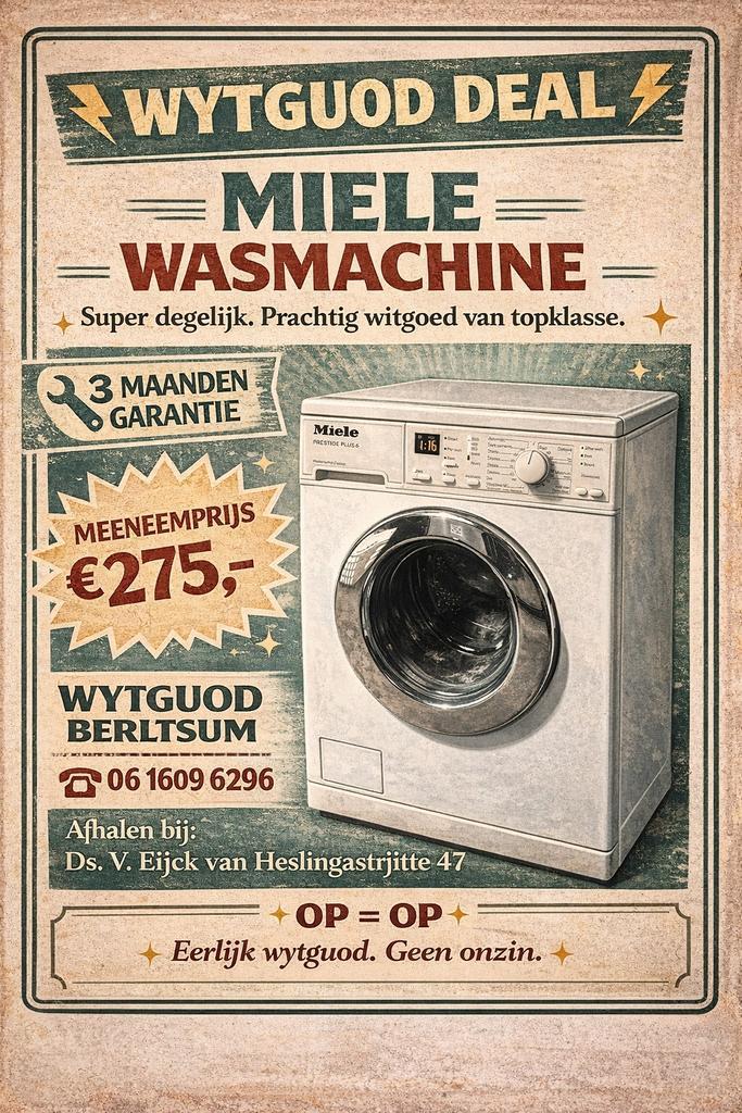 Miele wasmachine- garantie - refurbished - wytguod berltsum, Witgoed en Apparatuur, Wasmachines, Refurbished, Voorlader, 6 tot 8 kg