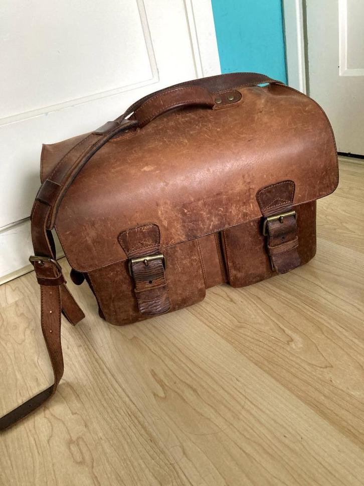 Leren schooltas (Ruitertassen), Sieraden, Tassen en Uiterlijk, Tassen | Schooltassen, Gebruikt, Aktetas of Boekentas, 40 tot 50 cm