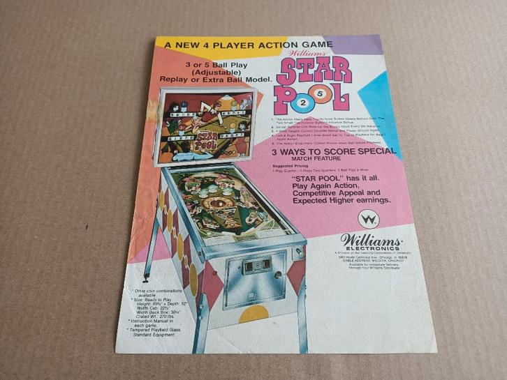 Flyer: Williams Star Pool (1974) Flipperkast, Verzamelen, Automaten | Flipperkasten, Gebruikt, Elektronisch, Flipperkast, Williams