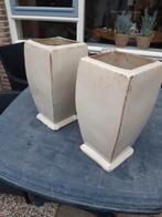 Set van 2 Bloempotten - Vierkant, Tuin en Terras, Bloembakken en Plantenbakken, Tuin, Steen, Gebruikt, Minder dan 60 cm