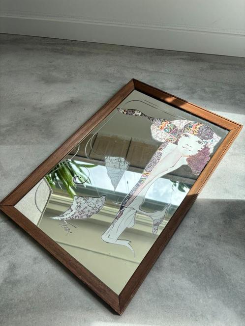 Vintage spiegelkunst vrouw Tara 36x52 cm jaren 70, Huis en Inrichting, Woonaccessoires | Spiegels, Zo goed als nieuw, Minder dan 50 cm