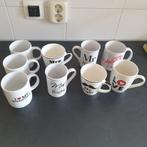 9 Koffiemokken / Theemokken met tekst, Ophalen of Verzenden, Gebruikt, Overige materialen, Kop en/of schotel