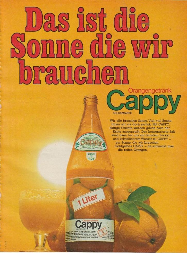 Retro reclame 1969 Cappy frisdrank Coca-Cola daar is de zon, Verzamelen, Retro, Overige typen, Verzenden