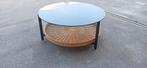 Vintage glas en riet design salontafel, rond, Ophalen, Tweedehands, Tweedehands, Tweedehands