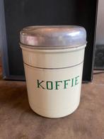 Emaille voorraadbus, koffie, crème met groene letters, Ophalen of Verzenden