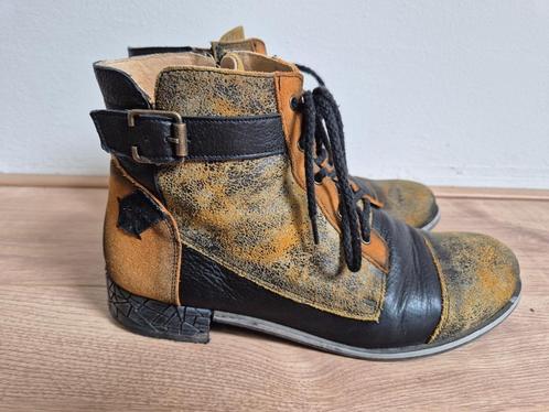 Sch136 - Geel-zwarte leren Maciejka laarzen maat 41 (1), Kleding | Dames, Schoenen, Zo goed als nieuw, Geel, Ophalen of Verzenden