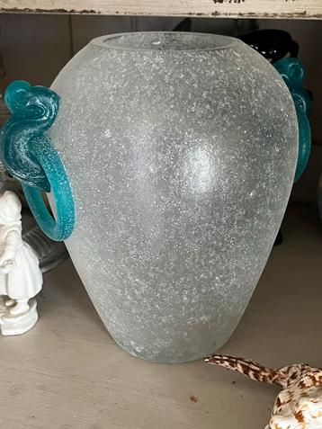 Murano Scavo Urnvaas met Turquoise Handgrepen beschikbaar voor biedingen