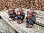 3 houten horen zien en zwijgen apen beelden, Verzamelen, Beelden en Beeldjes, Ophalen of Verzenden, Zo goed als nieuw, Dier