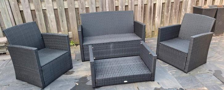 Zwart Wicker tuinset, met kussens en extra's, Tuin en Terras, Tuinsets en Loungesets, Gebruikt, Wicker, Ophalen