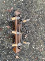 Oude metalen plafond hanglamp met houten basis, Huis en Inrichting, Lampen | Wandlampen, Ophalen of Verzenden, Gebruikt, Hout