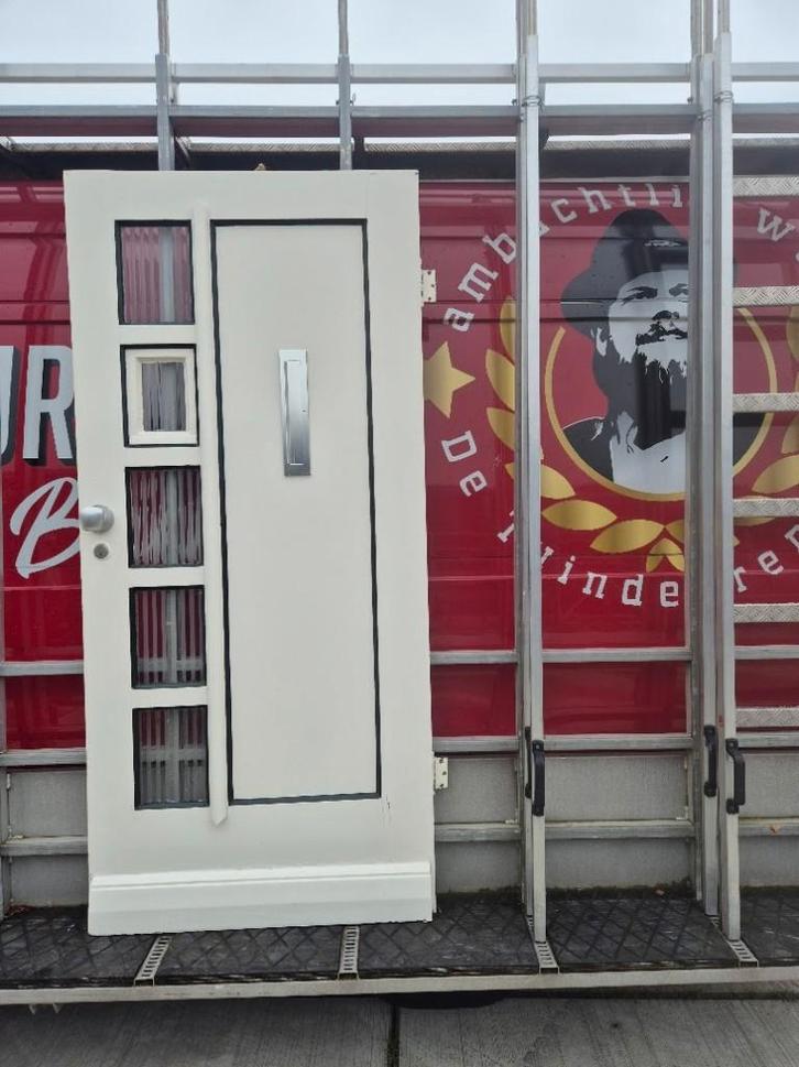 VOORDEUR-Jaren 30 met raampje, Doe-het-zelf en Verbouw, Deuren en Horren, Gebruikt, Buitendeur, 200 tot 215 cm, 80 tot 100 cm