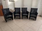 4 eetkamer fauteuils / Stoelen zwart leer, Huis en Inrichting, Fauteuils, Ophalen, Gebruikt, Minder dan 75 cm, Leer