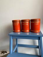 Vintage Blikken Koffie, Suiker, Thee (Set) Rood/Oranje/Goud, Ophalen of Verzenden