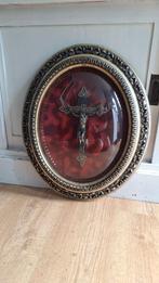 Grote ovalen lijst,  bol glas met kruisbeeld,  zie foto's, Antiek en Kunst, Ophalen of Verzenden