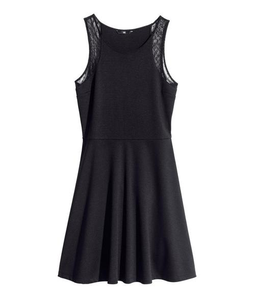 H&M knielange jurk van elastisch tricot met uitlopende rok S, Kleding | Dames, Jurken, Nieuw, Maat 36 (S), Zwart, Boven de knie
