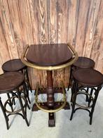 Complete pubset statafel met messing leuning 6 barkrukken, Huis en Inrichting, 5 krukken of meer, Ophalen, Hout, 60 tot 90 cm